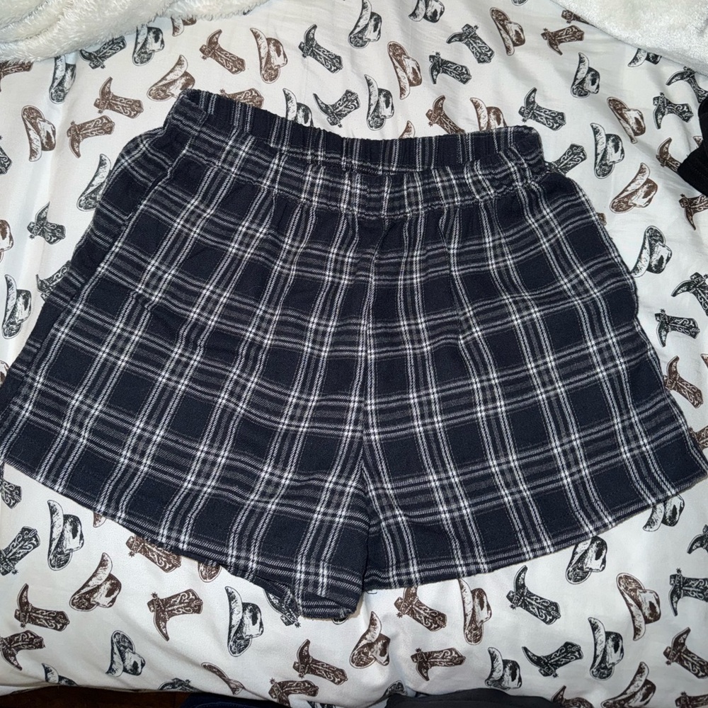 SHEIN Navy Blue and White Checkered Shorts